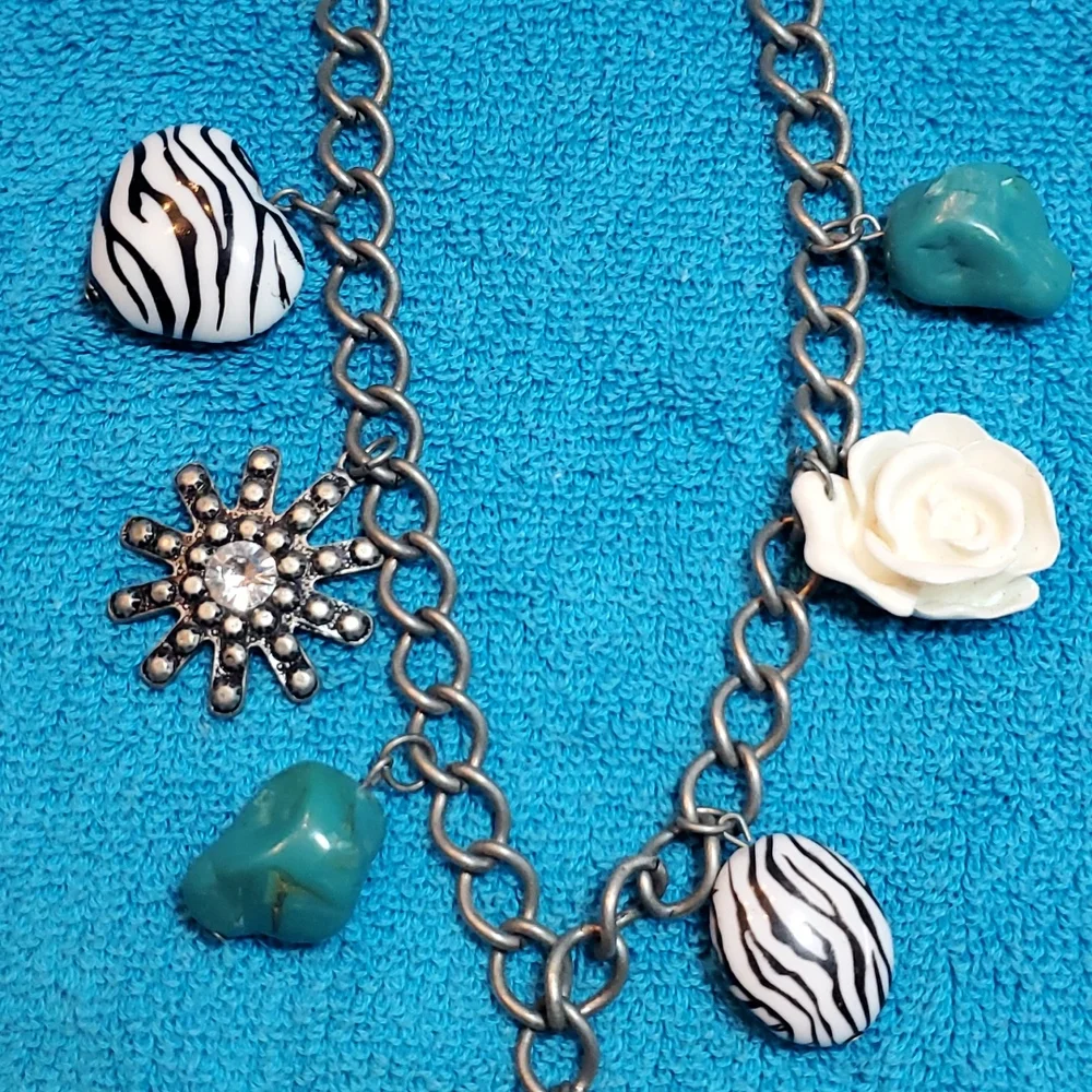Western Style Cross Necklace and Earrings Set, Turquoise,  Zebra, Flower - Picture 6 of 10